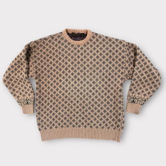 Vintage 90s Preppy Eddie Bauer Camel Diamond Patterned Sweater Men's XLT Grandpa - Picture 1 of 8